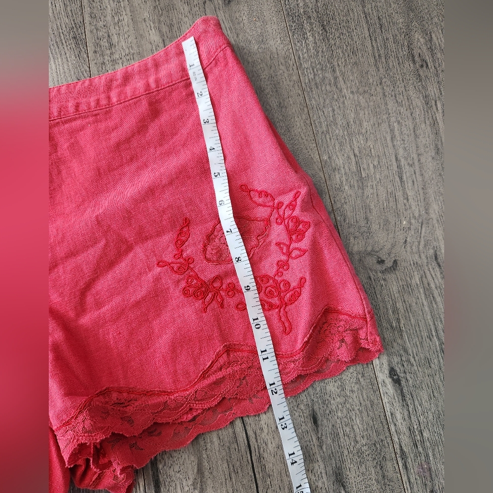 Free People | Red Lace Linen Shorts - Picture 3 of 5